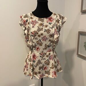 Never Worn! Monteau Floral Peplum Ruffle Blouse